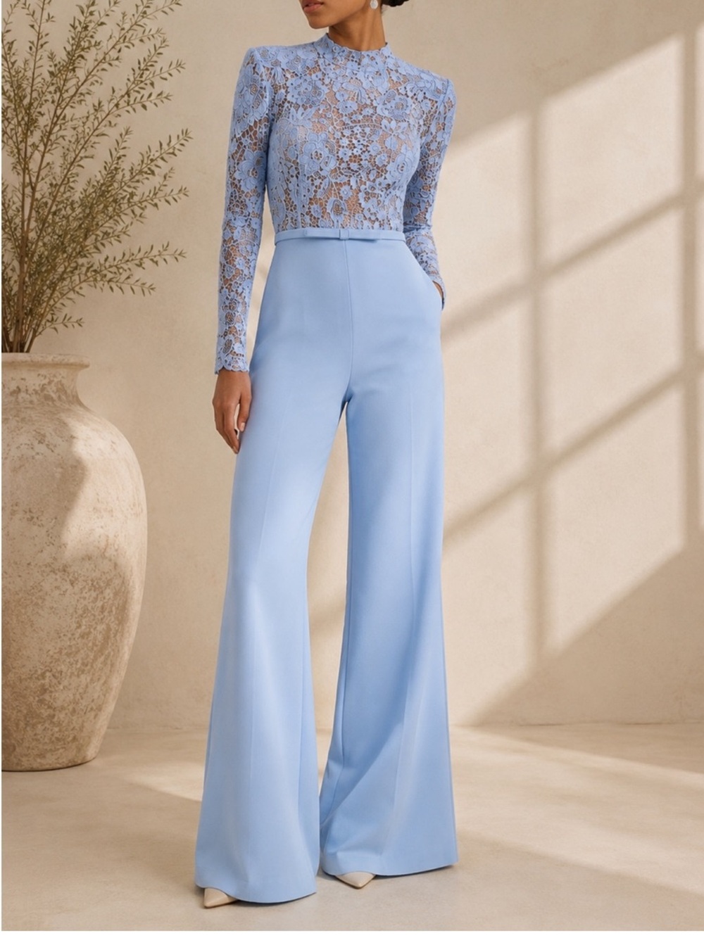 Nadine Merabi Maddie Lace Jumpsuit Light Blue/ Pastel Size 8